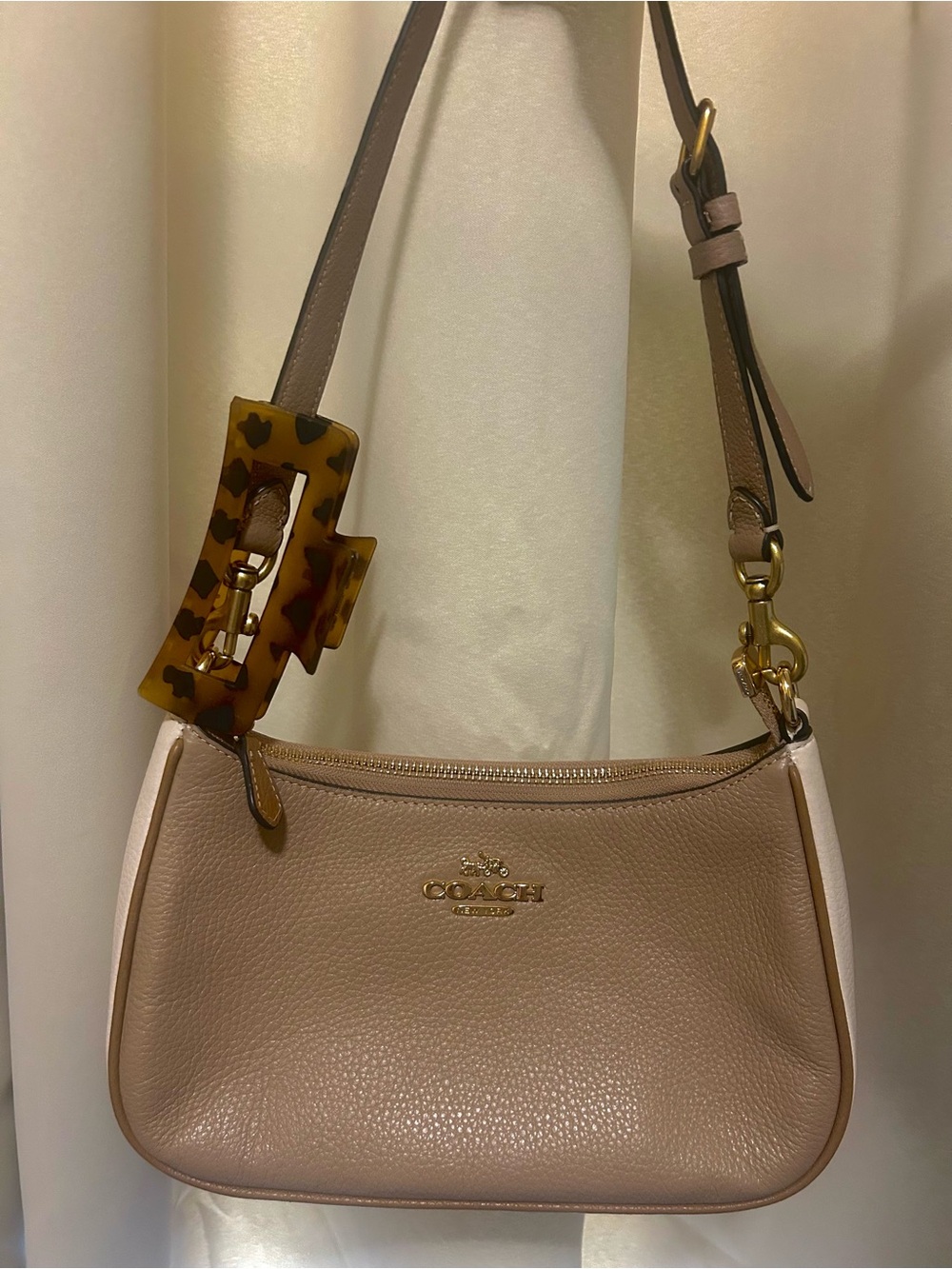 Coach Leather Shoulder Bag in Brown and White